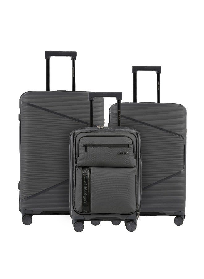 Eagle Express Cruiser Elite 3-Piece Premium PP Hard Shell Travel Luggage Set – 20/24/28 Inch, Dark Grey - Image 1