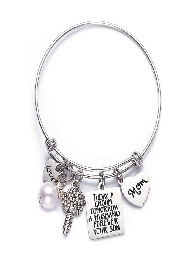 LParkin Mother of The Groom Bride Gifts Mother in Law Gift Mom Bangle Bracelets from Son Today a Groom Tomorrow a Husband Forever Your Son Bracelet - Image 1