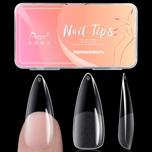 Ranrose Long Almond Nail Tips: 240pcs Nail Tips Full Cover False Nail 12 Sizes Half Matte Pre-shape Acrylic Almond Shaped Press On Nail Tips DIY Nail Salon - Image 1