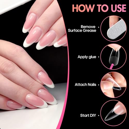 Ranrose Long Almond Nail Tips: 240pcs Nail Tips Full Cover False Nail 12 Sizes Half Matte Pre-shape Acrylic Almond Shaped Press On Nail Tips DIY Nail Salon - Image 4