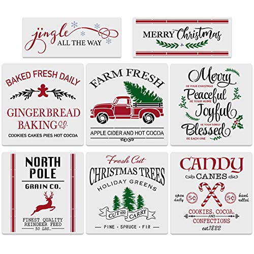 8Pcs Large Christmas Stencils12x12 Inches Reusable Merry Christmas Stencils Including Candy CaneChristmas TreeGingerbreadReindeerJingle All The Way Make Your Own Farmhouse Christmas Wood Signs
