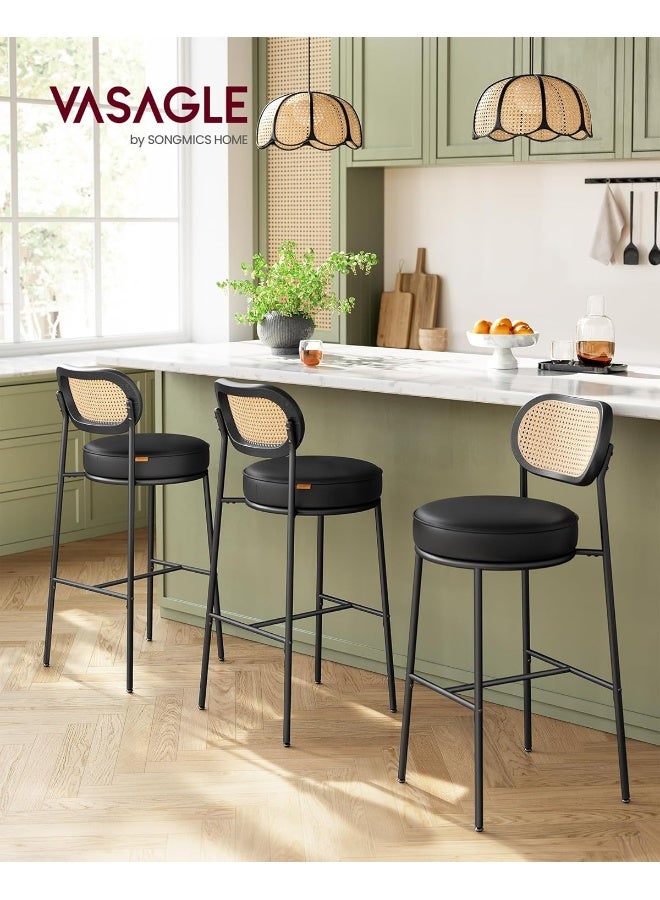 VASAGLE Bar Stools Set of 2, Bar Height Stools with Rattan Back and Metal Legs, 30.1-Inch Tall Counter Chairs, Modern Leather Upholstered Barstools for Kitchen Island Dining Room, Ink Black - Image 3
