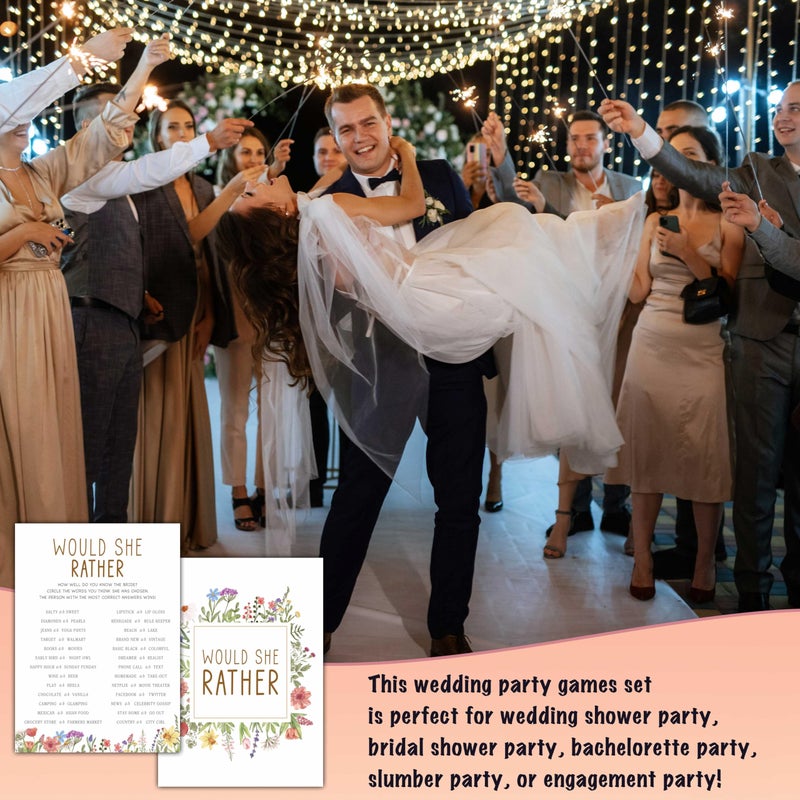 KFNER Wildflowers Wedding Shower Games, Would She Rather Bridal Shower Games Cards, Spring Flowers Bachelorette Party Game Ideas, Engagement Party Supplies & Activity, Set of 30 Cards -A05 - Image 3