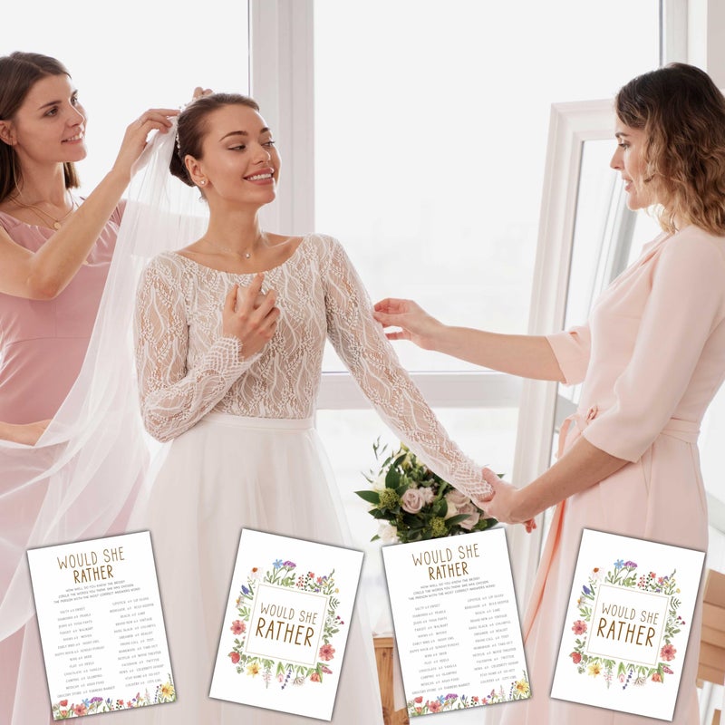 KFNER Wildflowers Wedding Shower Games, Would She Rather Bridal Shower Games Cards, Spring Flowers Bachelorette Party Game Ideas, Engagement Party Supplies & Activity, Set of 30 Cards -A05 - Image 4