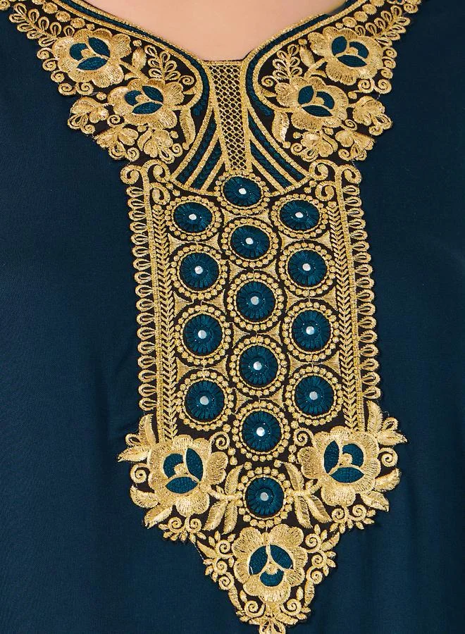 Styli Styli Neck Embroidery Flared Jalabiya