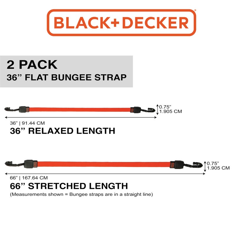 Black+Decker BDX1011 Black/Orange 36" Flat Bungee Cord Straps, 2 Pack - Image 5
