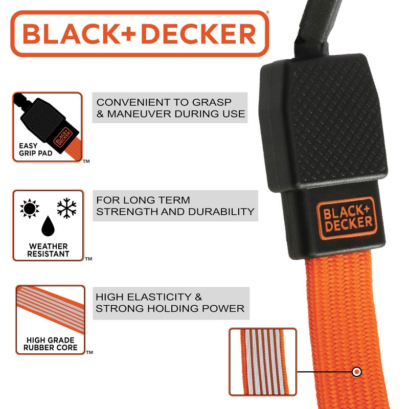 Black+Decker BDX1011 Black/Orange 36" Flat Bungee Cord Straps, 2 Pack - Image 4