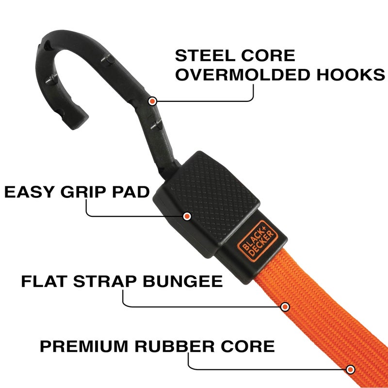 Black+Decker BDX1011 Black/Orange 36" Flat Bungee Cord Straps, 2 Pack - Image 2