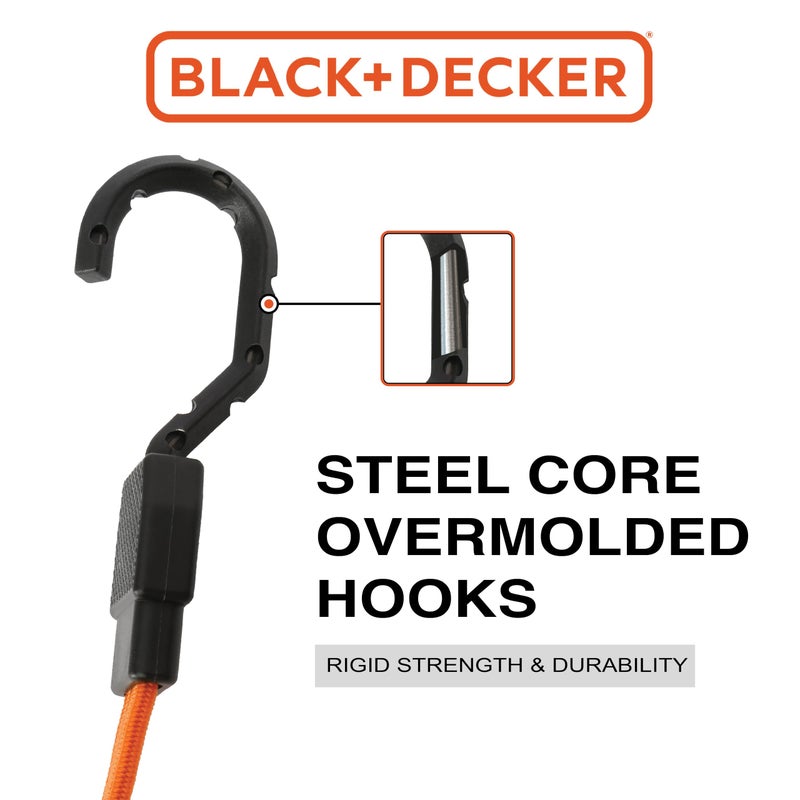 Black+Decker BDX1011 Black/Orange 36" Flat Bungee Cord Straps, 2 Pack - Image 3