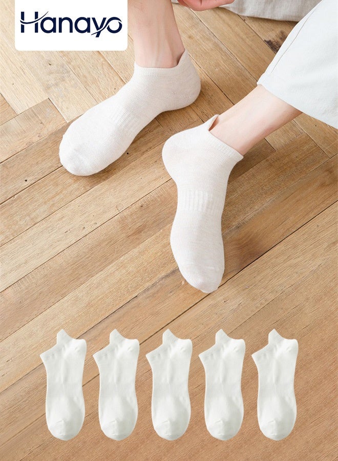 5 Pairs Ankle Socks Women and Men Thin Unisex Athletic Anti-slip Boat Socks Low-cut Shallow Socks with Heel Tab Lightweight and Comfortable for Spring Summer(White) - Image 1
