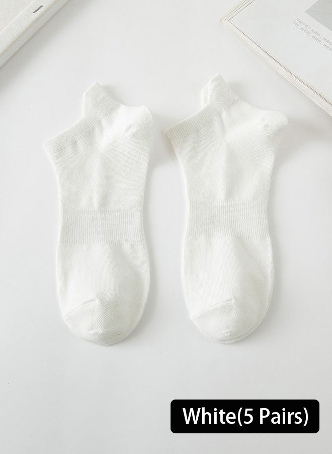 5 Pairs Ankle Socks Women and Men Thin Unisex Athletic Anti-slip Boat Socks Low-cut Shallow Socks with Heel Tab Lightweight and Comfortable for Spring Summer(White) - Image 4