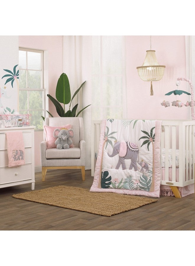 NoJo Tropical Princess Elephant/Jungle Pink and Green 100% Cotton Photo Watercolor Crib Sheet - Image 4