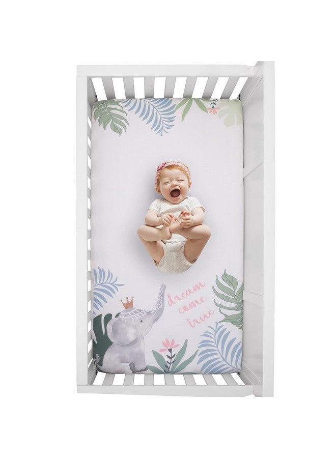NoJo Tropical Princess Elephant/Jungle Pink and Green 100% Cotton Photo Watercolor Crib Sheet - Image 2
