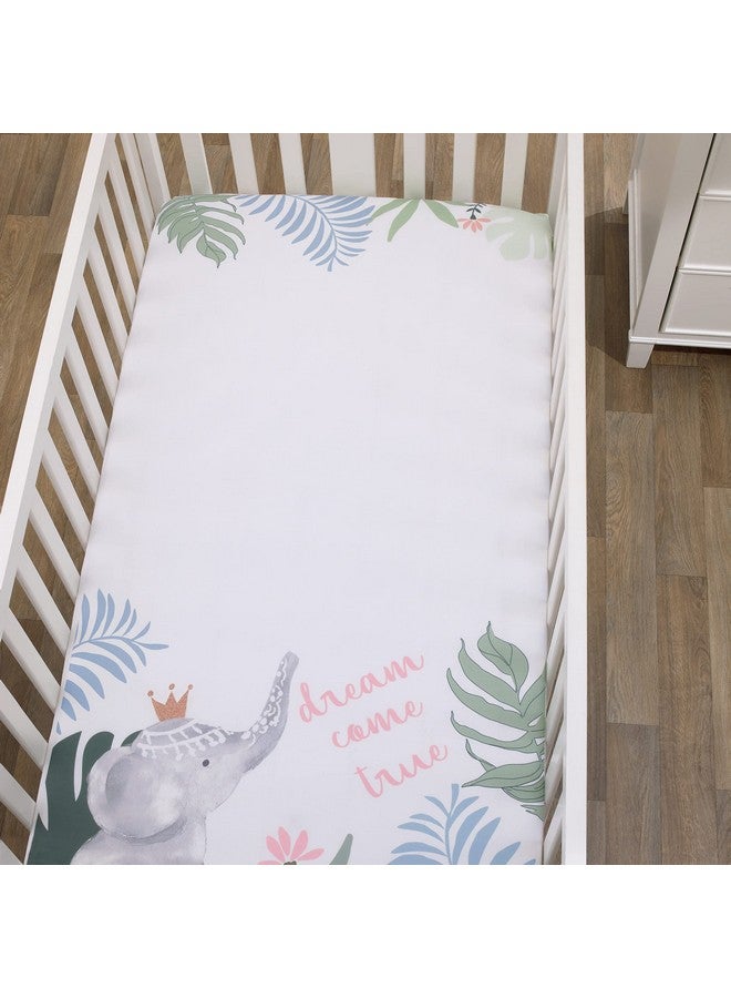 NoJo Tropical Princess Elephant/Jungle Pink and Green 100% Cotton Photo Watercolor Crib Sheet - Image 3