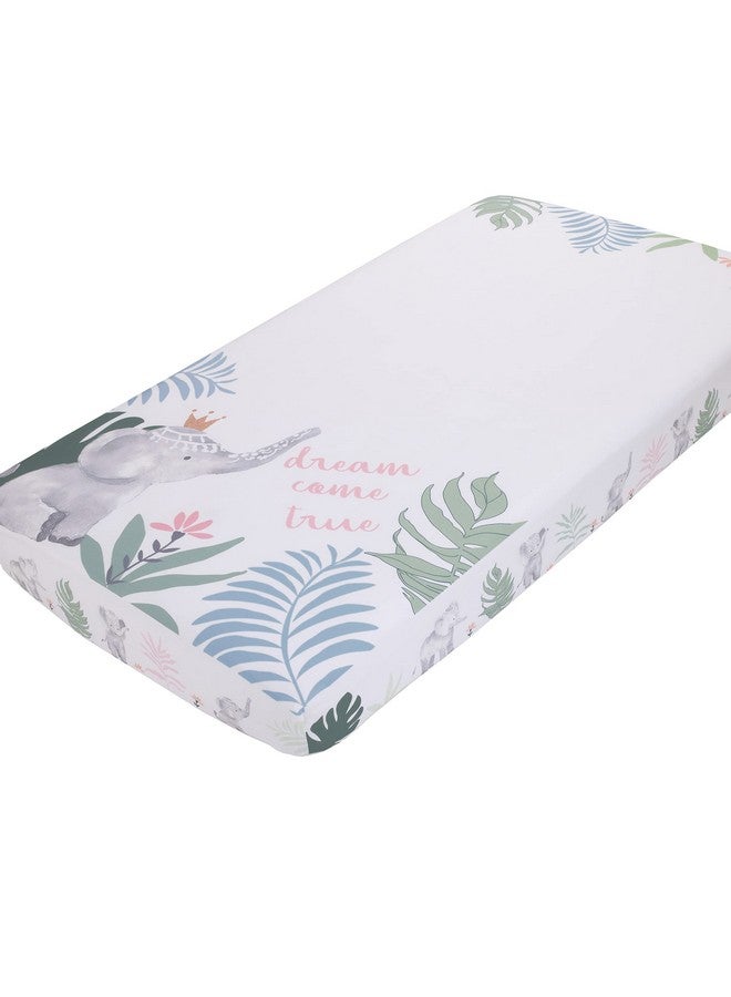NoJo Tropical Princess Elephant/Jungle Pink and Green 100% Cotton Photo Watercolor Crib Sheet - Image 1