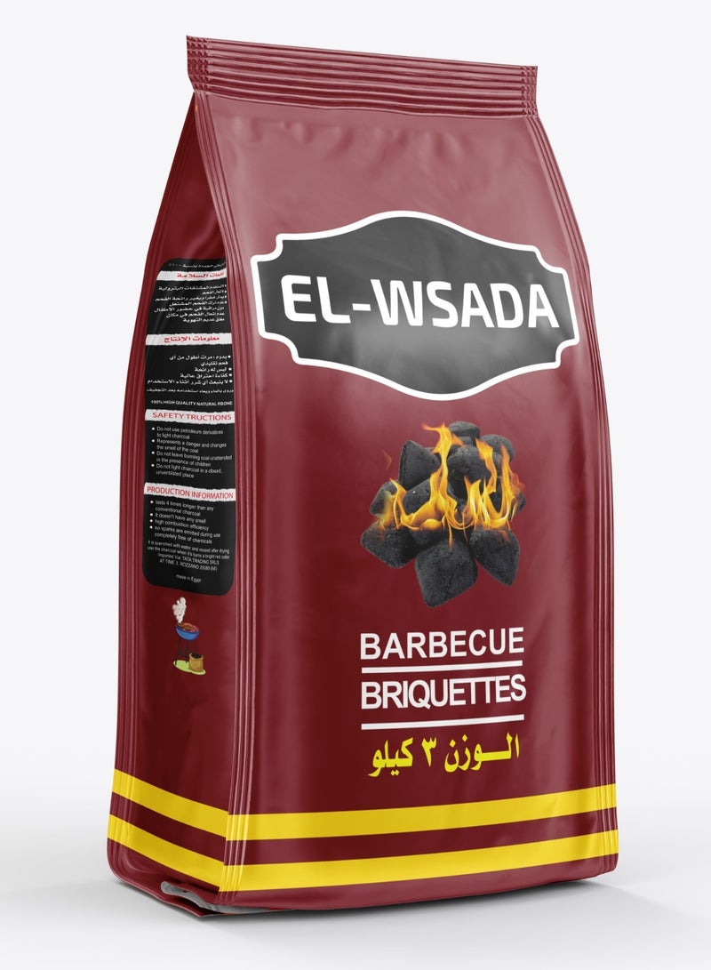 ماركة غير محددة فحم الوساده ٣ كيلو   عالي الجودة وافصل اختيار للشوي يتميز بإشتعال سريع و مدة احتراق طويلة بدون دخان 