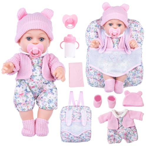 BDDOLL 12 Inch Baby Doll Backpack Playset with Dolls Clothes and Accessories Included Backpack, Washcloth, Bottles, Nipple,Socks, Hats - Image 1