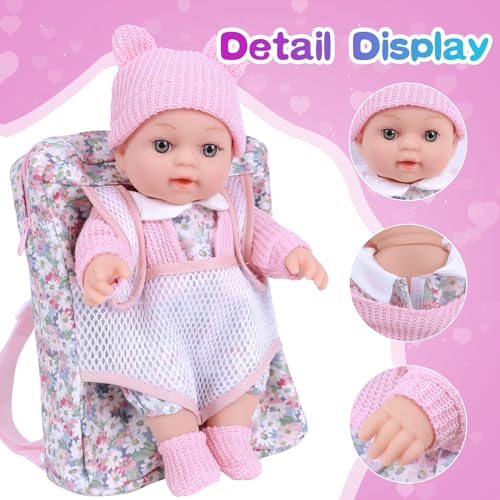 BDDOLL 12 Inch Baby Doll Backpack Playset with Dolls Clothes and Accessories Included Backpack, Washcloth, Bottles, Nipple,Socks, Hats - Image 5