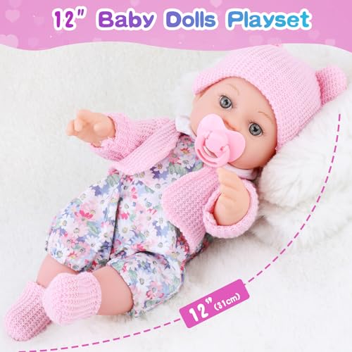 BDDOLL 12 Inch Baby Doll Backpack Playset with Dolls Clothes and Accessories Included Backpack, Washcloth, Bottles, Nipple,Socks, Hats - Image 3