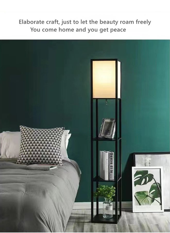 Glanfen - With Shelf Remote Control Switch Atmospheric Standing Floor Lamp LED Light Source White Linen Textured Lampshade - Image 1