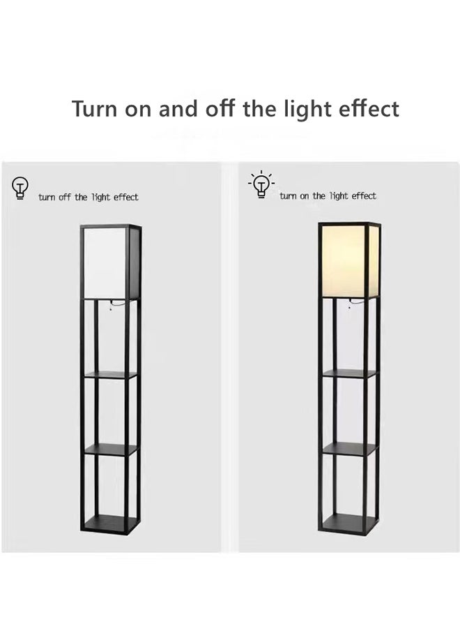 Glanfen - With Shelf Remote Control Switch Atmospheric Standing Floor Lamp LED Light Source White Linen Textured Lampshade - Image 1