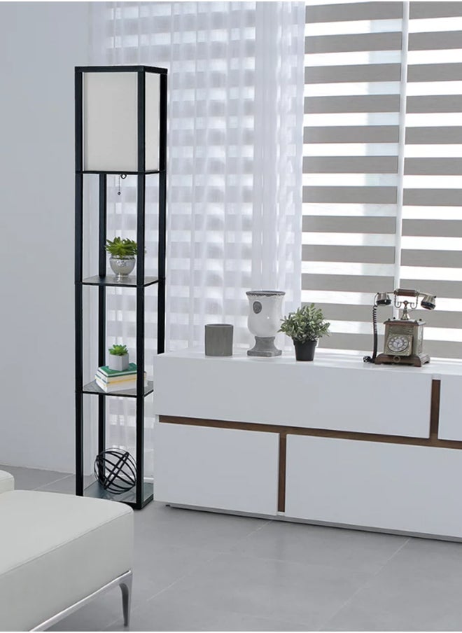 Glanfen - With Shelf Remote Control Switch Atmospheric Standing Floor Lamp LED Light Source White Linen Textured Lampshade - Image 1