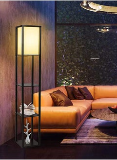 Glanfen With Shelf Remote Control Switch Atmospheric Standing Floor Lamp LED Light Source White Linen Textured Lampshade  - Image 2