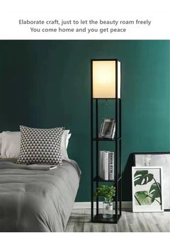 Glanfen With Shelf Remote Control Switch Atmospheric Standing Floor Lamp LED Light Source White Linen Textured Lampshade  - Image 3