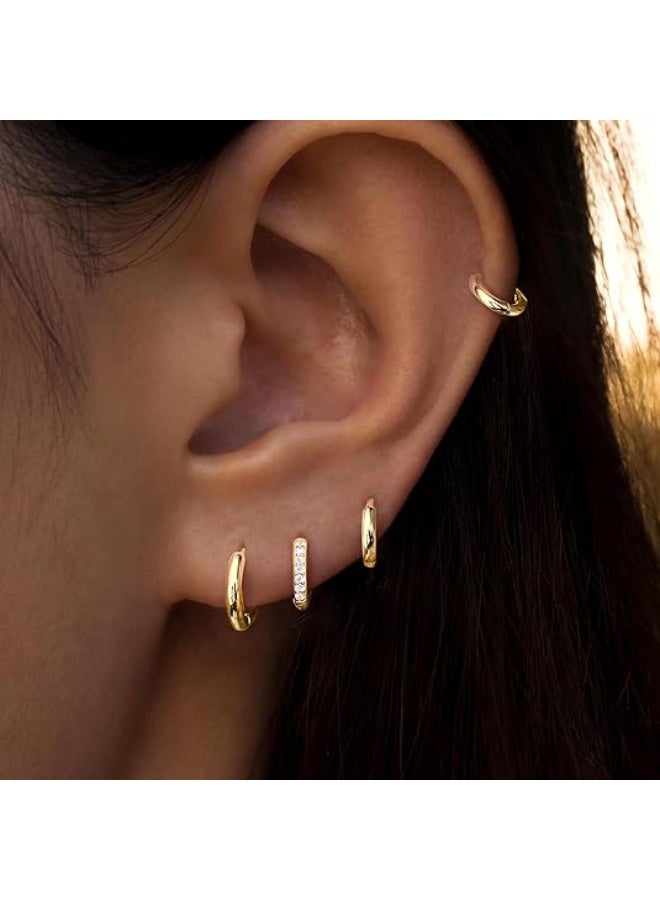 يوكانبي مجموعة 4 أزواج من حلقات هوجي نحاسية للنساء — حلقات صغيرة مثقبة خفيفة للاستخدام اليومي - Image 3