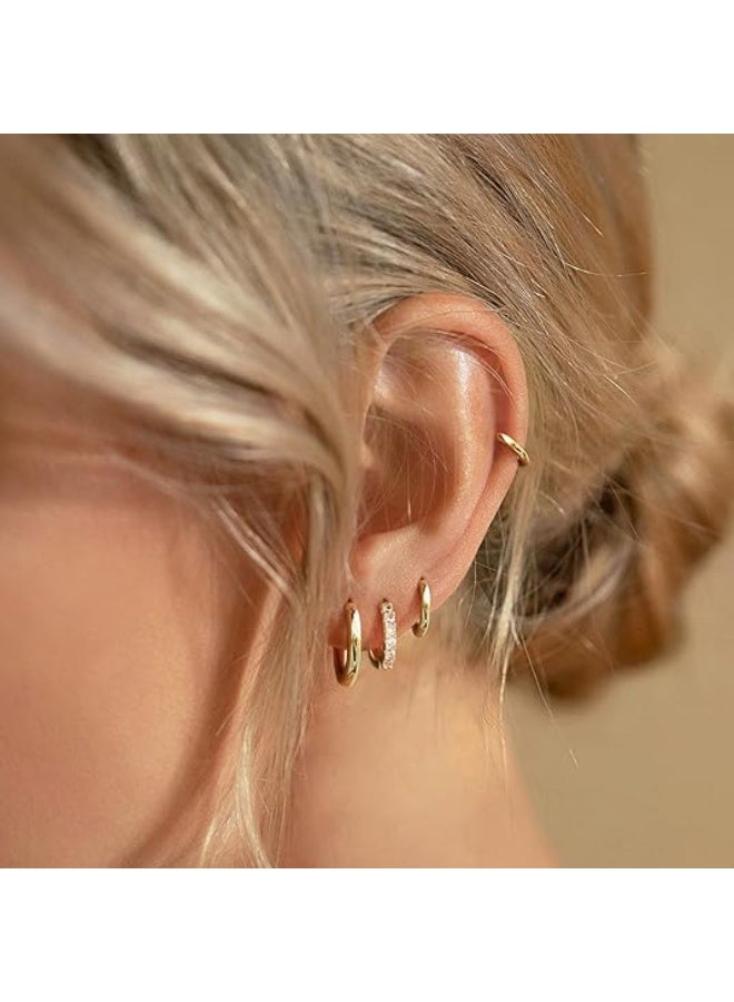 يوكانبي مجموعة 4 أزواج من حلقات هوجي نحاسية للنساء — حلقات صغيرة مثقبة خفيفة للاستخدام اليومي - Image 5