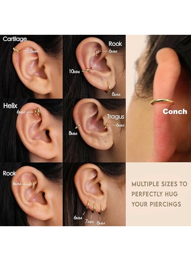 يوكانبي مجموعة 4 أزواج من حلقات هوجي نحاسية للنساء — حلقات صغيرة مثقبة خفيفة للاستخدام اليومي - Image 4