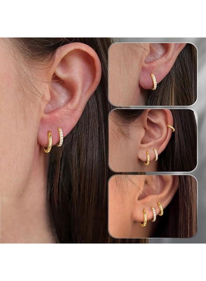 يوكانبي مجموعة 4 أزواج من حلقات هوجي نحاسية للنساء — حلقات صغيرة مثقبة خفيفة للاستخدام اليومي - Image 2