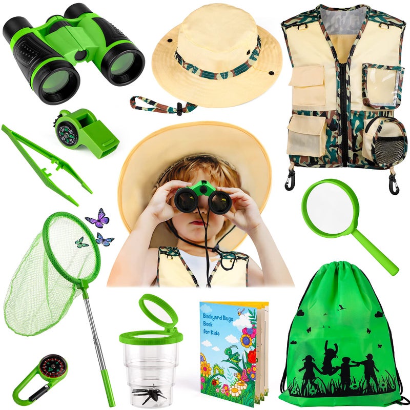 INNOCHEER Kids Explorer Kit  Bug Catcher Kit  Safari Costume Kit Outdoor Exploration Set with Hat Vest Butterfly Net and Bugs Book for Boys Girls 312 Years Old Camouflage Green - Image 2
