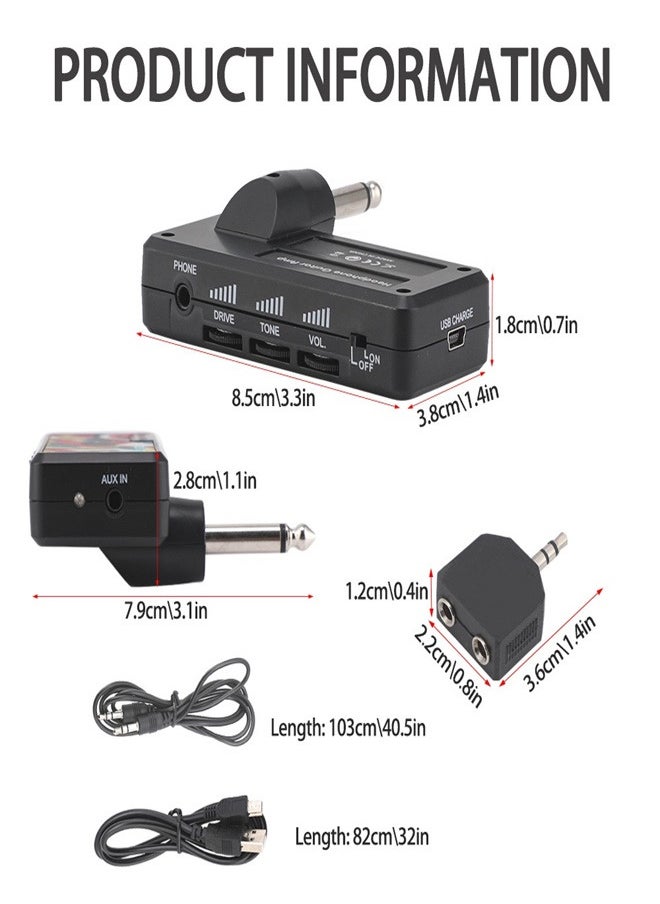 Generic Electric Guitar Headphone Amplifier Bass Headphone Amplifier Rechargeable Plug in Pocket Bedroom Overdrive Reverb Effects  - Image 3