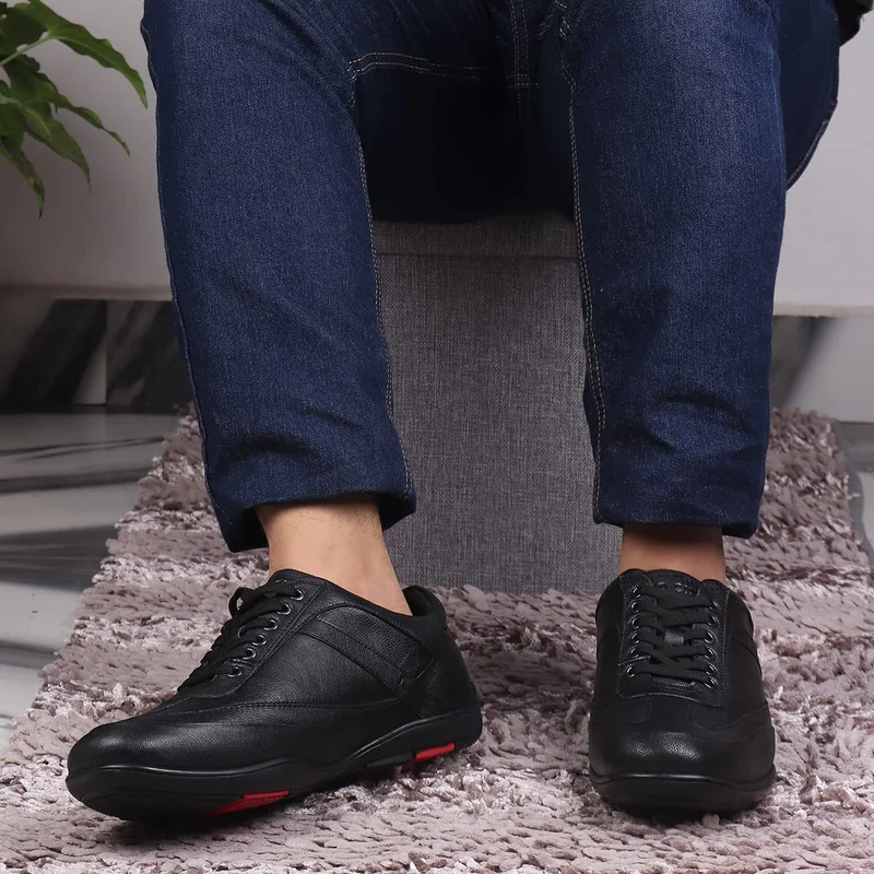 Red Chief Comfortable Genuine Leather Sneaker For Men | Rc3754 Black