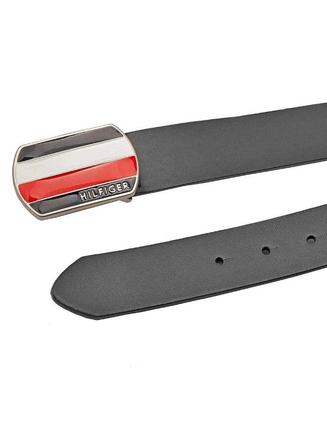 Tommy Hilfiger Plus Tommy Hilfiger Men's Black Leather Belt with Classic Logo Buckle  - Image 2