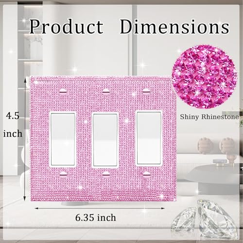 Gaocai Shiny Pink Rhinestone Triple Toggle Wall Plate, 4.5 x 6.4 inches, 1PC-3FS7 - Image 2