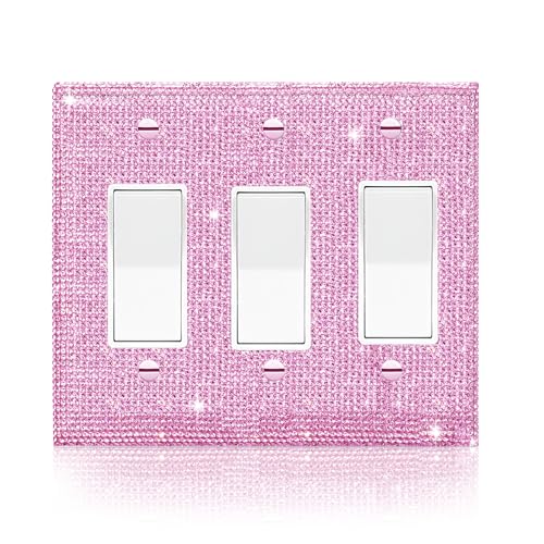 Gaocai Shiny Pink Rhinestone Triple Toggle Wall Plate, 4.5 x 6.4 inches, 1PC-3FS7 - Image 1