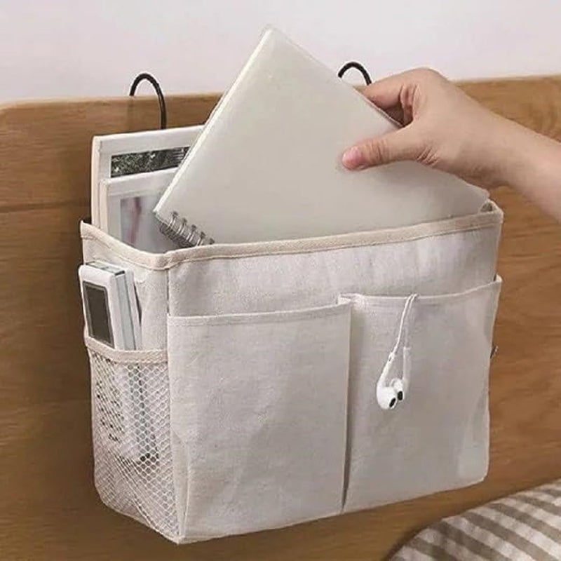 JMC Bedside Caddy Essentials Pocket Hanging Storage Organizer Sofa Side Hanger Holder Bag for Dorm TV Remote Control Phones Magazines Tablets Pack of 1 Grey - Image 3