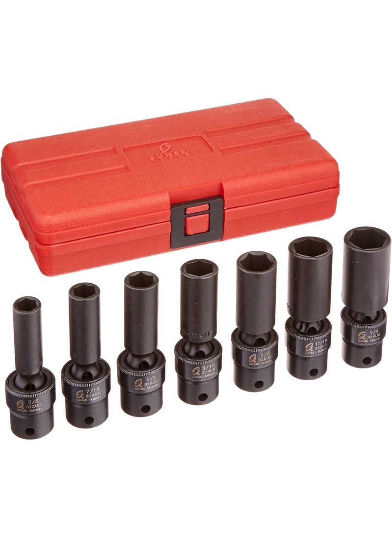 Sunex Tools SUNEX TOOLS 3656 3/8" Drive Fractional 6 Point Deep Universal Impact Socket Set - 7 Pc.  - Image 1