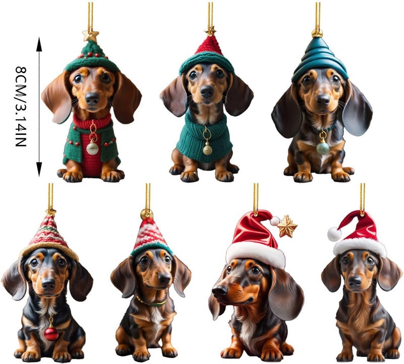 كلاراكو زينة شجرة عيد الميلاد، 2023 كلب داشهند قلادة داخلية للسيارة زينة شجرة عيد الميلاد زينة معلقة زينة المنزل للعطلات (د) - Image 3