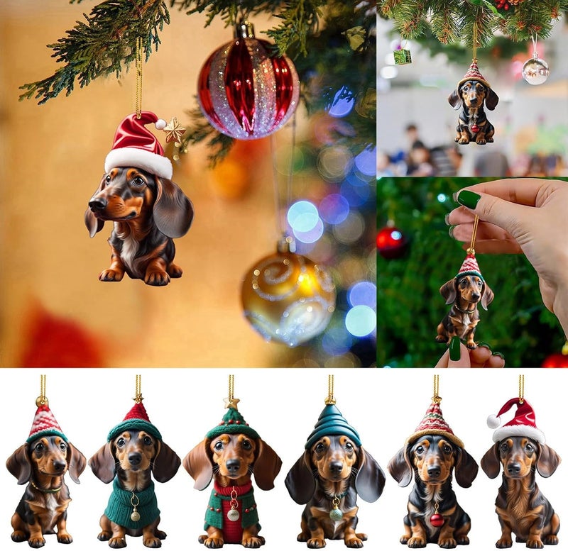 كلاراكو زينة شجرة عيد الميلاد، 2023 كلب داشهند قلادة داخلية للسيارة زينة شجرة عيد الميلاد زينة معلقة زينة المنزل للعطلات (د) - Image 1