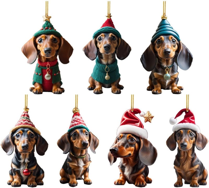 كلاراكو زينة شجرة عيد الميلاد، 2023 كلب داشهند قلادة داخلية للسيارة زينة شجرة عيد الميلاد زينة معلقة زينة المنزل للعطلات (د) - Image 4