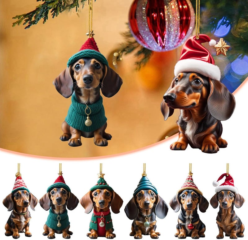 كلاراكو زينة شجرة عيد الميلاد، 2023 كلب داشهند قلادة داخلية للسيارة زينة شجرة عيد الميلاد زينة معلقة زينة المنزل للعطلات (د) - Image 2