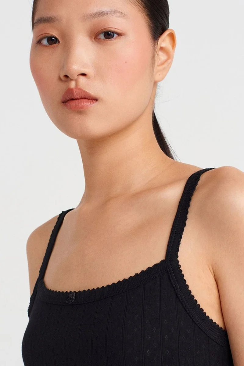 Dilvin Black DILVIN Textured Cotton Modal Cami Blouse for Women | Best Price UAE