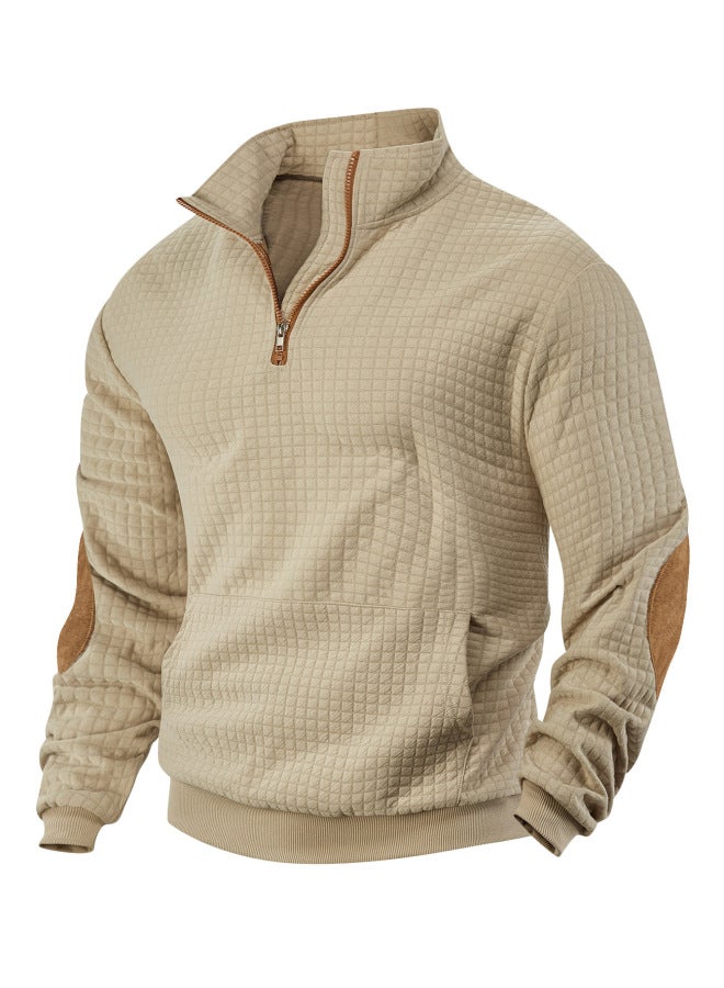 Tk Casual Sports Hoodie Jacquard Small Square Stand Collar Half Zipper Waffle Top For Men - Image 1