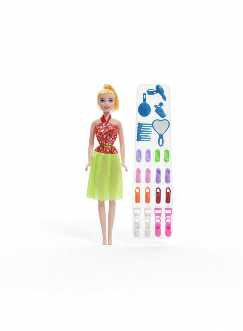 لعبه بها طقم عروسة أزياء للبنات مع إكسسوارات تجميل وتبديل أحذية ومرآة، لعبة عروسه مع جزم ومراية تمثيل أدوار وتزيين للأطفال لتنمية الخيال والتسلية والهدايا