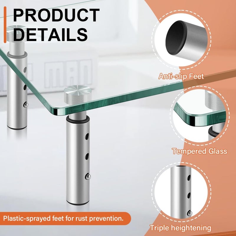 KKTONER GLASS Monitor Stand with Height Adjustable for Home Office 2 Pack Computer Monitor Riser PC Screen Riser for Desk Organzier Laptop - Image 4