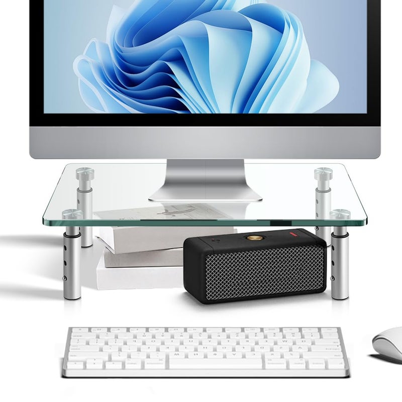 KKTONER GLASS Monitor Stand with Height Adjustable for Home Office 2 Pack Computer Monitor Riser PC Screen Riser for Desk Organzier Laptop - Image 1