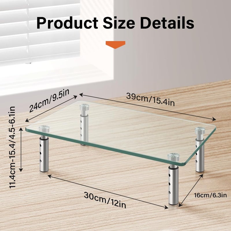 KKTONER GLASS Monitor Stand with Height Adjustable for Home Office 2 Pack Computer Monitor Riser PC Screen Riser for Desk Organzier Laptop - Image 2